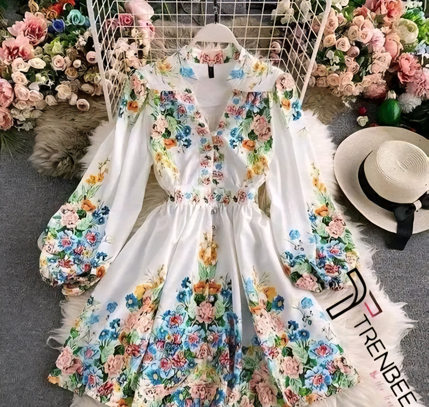 Elegant BloomFit White Floral Dress – Fit & Flare Casual Wear