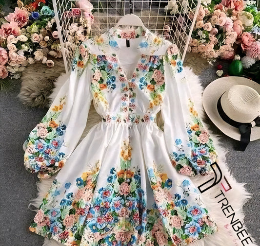 Elegant BloomFit White Floral Dress – Fit & Flare Casual Wear